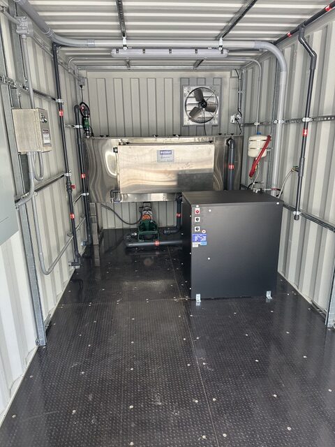 SPT-10 Clarifier Oil Water Separator and Pressure Washer installed in a 20’ Transportable Equipment Room
